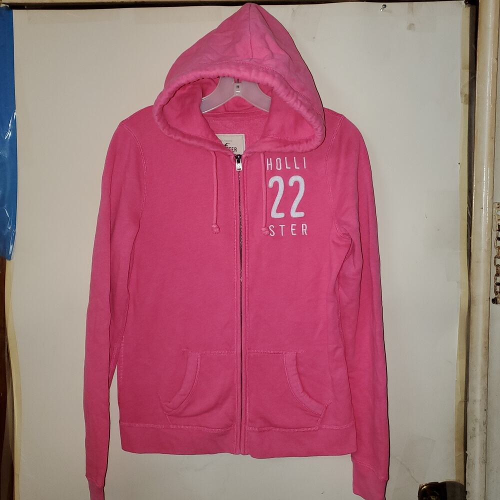 Hollister Women Hoodie Casual Leisure Pink Cotton Blend Full Zip size M